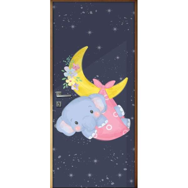 Adesivo Para Porta Elefantinha Baby Na Lua