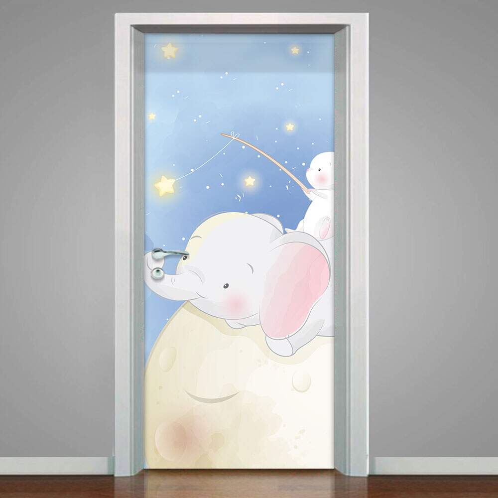 Adesivo Para Porta Elefantinho E Coelho Na Lua