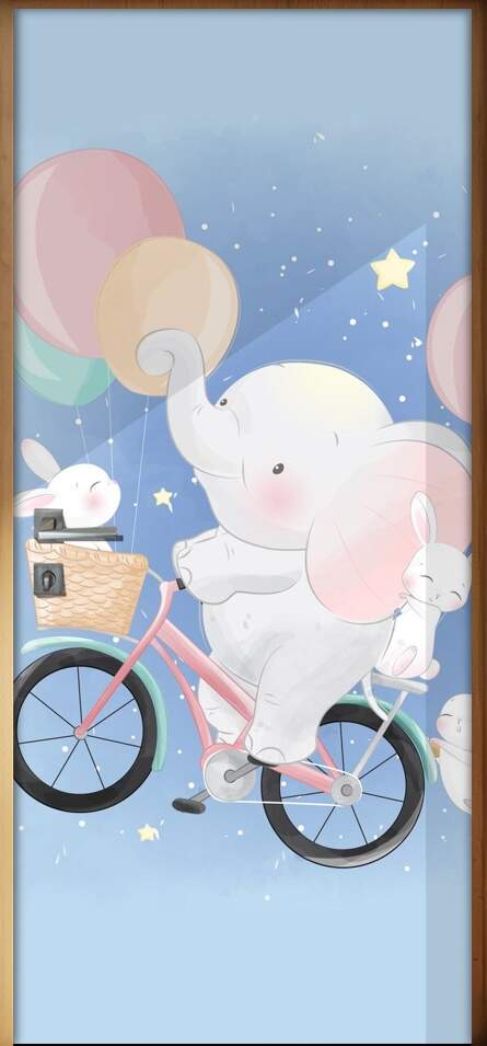 Adesivo Para Porta Elefantinho E Coelho De Bicicleta