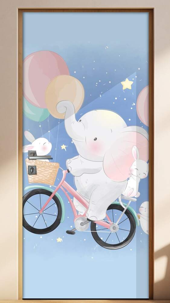 Adesivo Para Porta Elefantinho E Coelho De Bicicleta