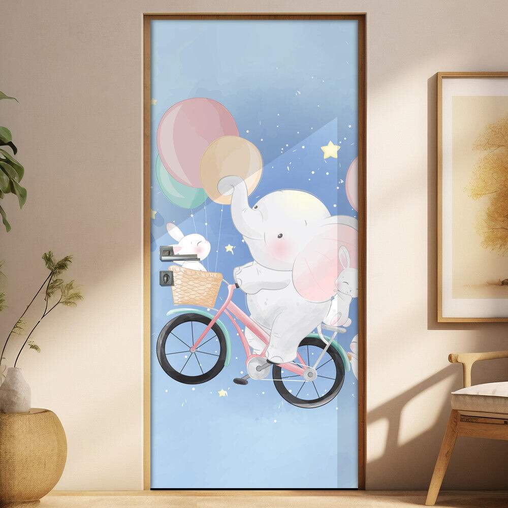 Adesivo Para Porta Elefantinho E Coelho De Bicicleta