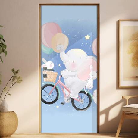 Adesivo Para Porta Elefantinho E Coelho De Bicicleta