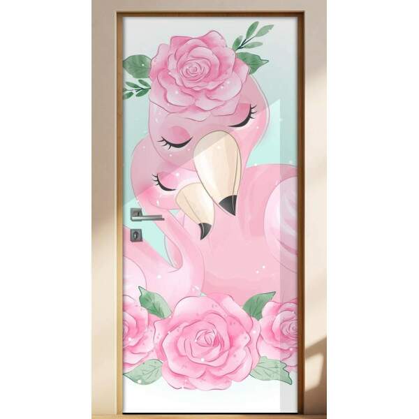 Adesivo para Porta Flamingos com Flores