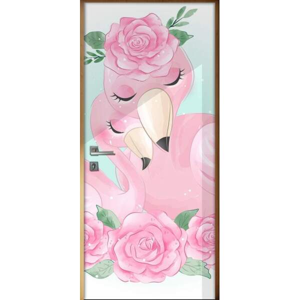 Adesivo para Porta Flamingos com Flores