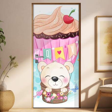Adesivo para Porta Ursinho no Balo de Cupcake