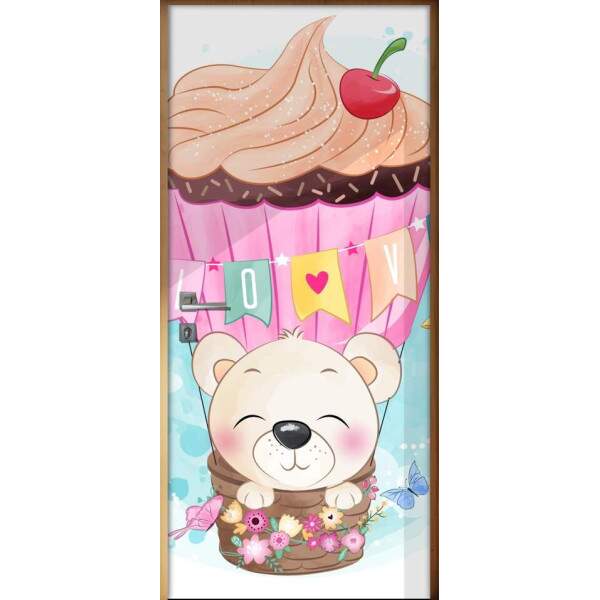 Adesivo para Porta Ursinho no Balo de Cupcake