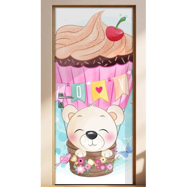 Adesivo para Porta Ursinho no Balo de Cupcake