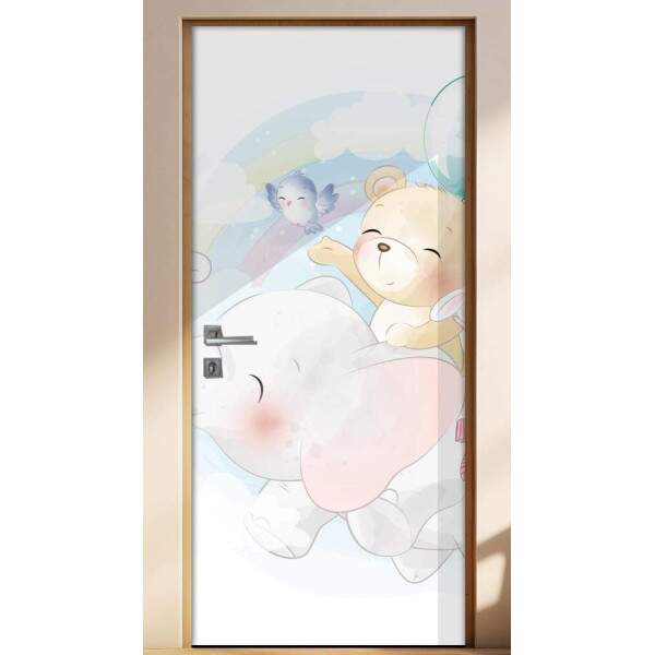 Adesivo Para Porta Elefantinho E Ursinho Nas Nuvens