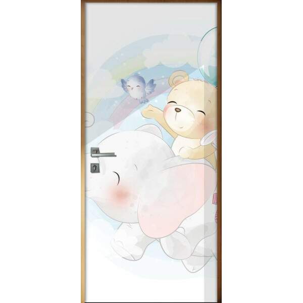 Adesivo Para Porta Elefantinho E Ursinho Nas Nuvens