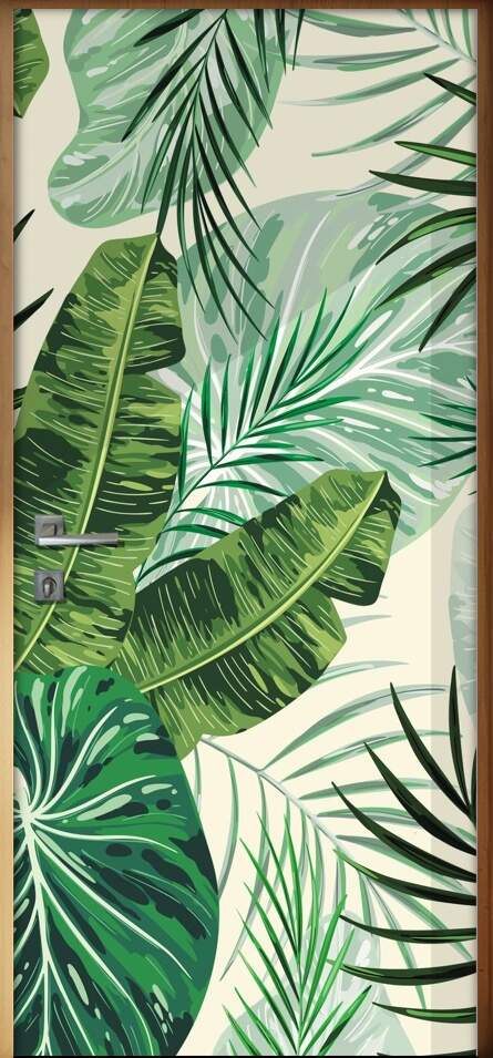 Adesivo Para Porta Jateado Impresso Folhas Tropical