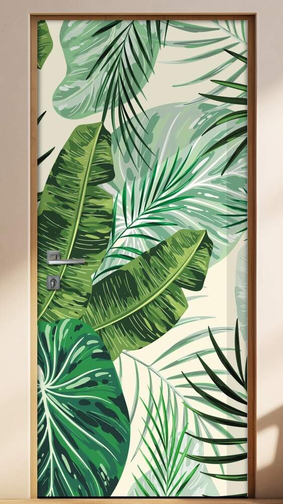 Adesivo Para Porta Jateado Impresso Folhas Tropical