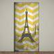 Adesivo Para Porta Jateado Impresso Chevron Amarelo Torre Eiffel