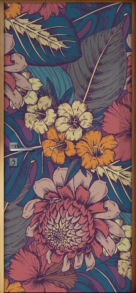 Adesivo Para Porta Jateado Impresso Folhas Abstrato