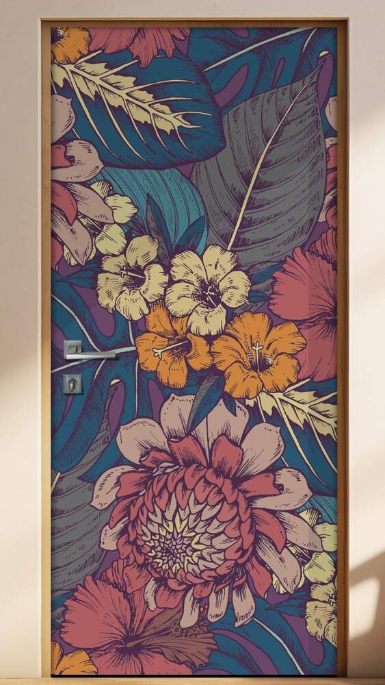 Adesivo Para Porta Jateado Impresso Folhas Abstrato