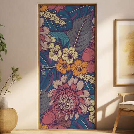 Adesivo Para Porta Jateado Impresso Folhas Abstrato