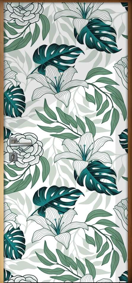 Adesivo Para Porta Jateado Impresso Folhas Tropical Abstrato