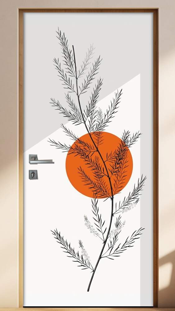 Adesivo Para Porta Jateado Impresso Galho Circulo Laranja