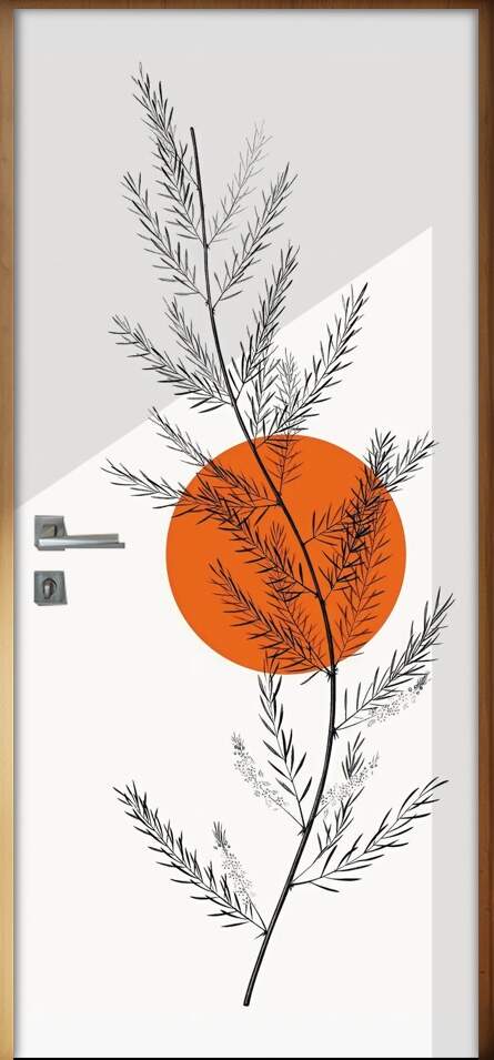 Adesivo Para Porta Jateado Impresso Galho Circulo Laranja