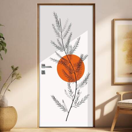 Adesivo Para Porta Jateado Impresso Galho Circulo Laranja