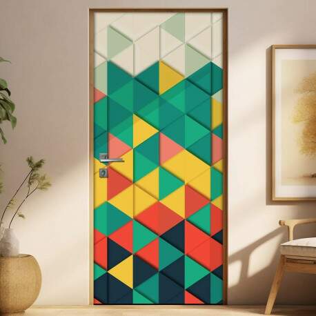 Adesivo Para Porta Jateado Impresso Geometrico Amarelo Overde E Laranja