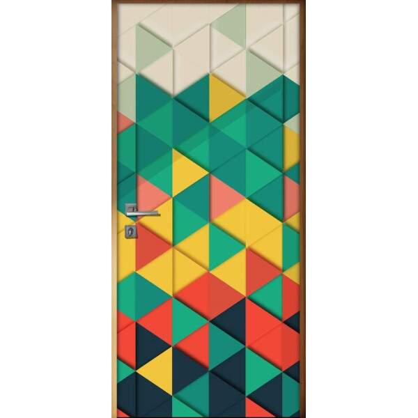 Adesivo Para Porta Jateado Impresso Geometrico Amarelo Overde E Laranja