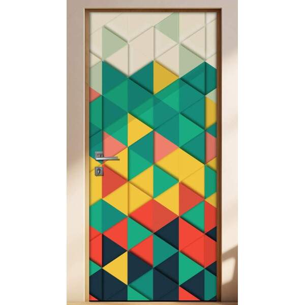 Adesivo Para Porta Jateado Impresso Geometrico Amarelo Overde E Laranja