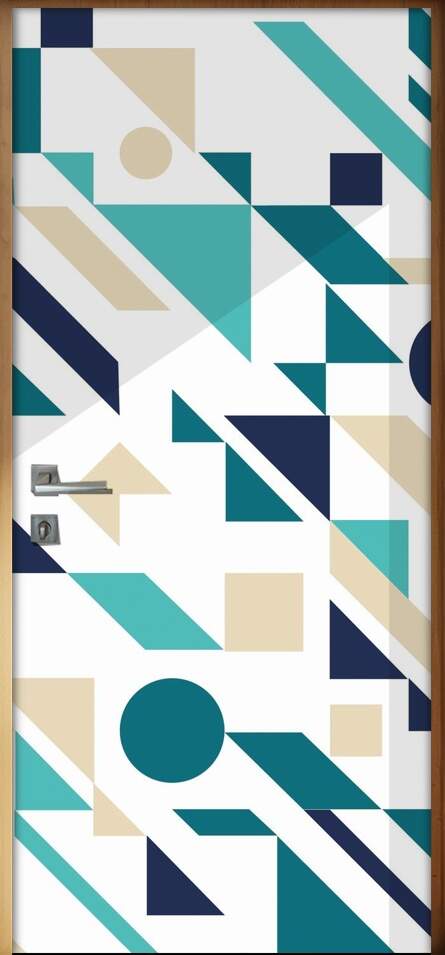Adesivo Para Porta Jateado Impresso Geometrico Azul Verde Bege