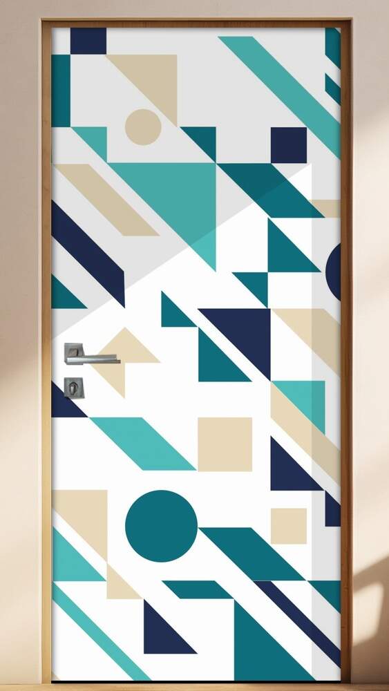 Adesivo Para Porta Jateado Impresso Geometrico Azul Verde Bege