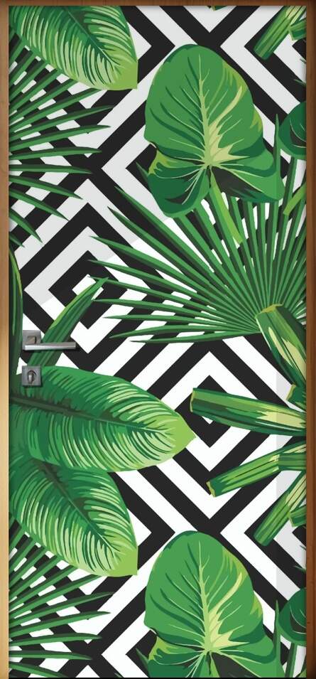 Adesivo Para Porta Jateado Impresso Geometrico Floral 02