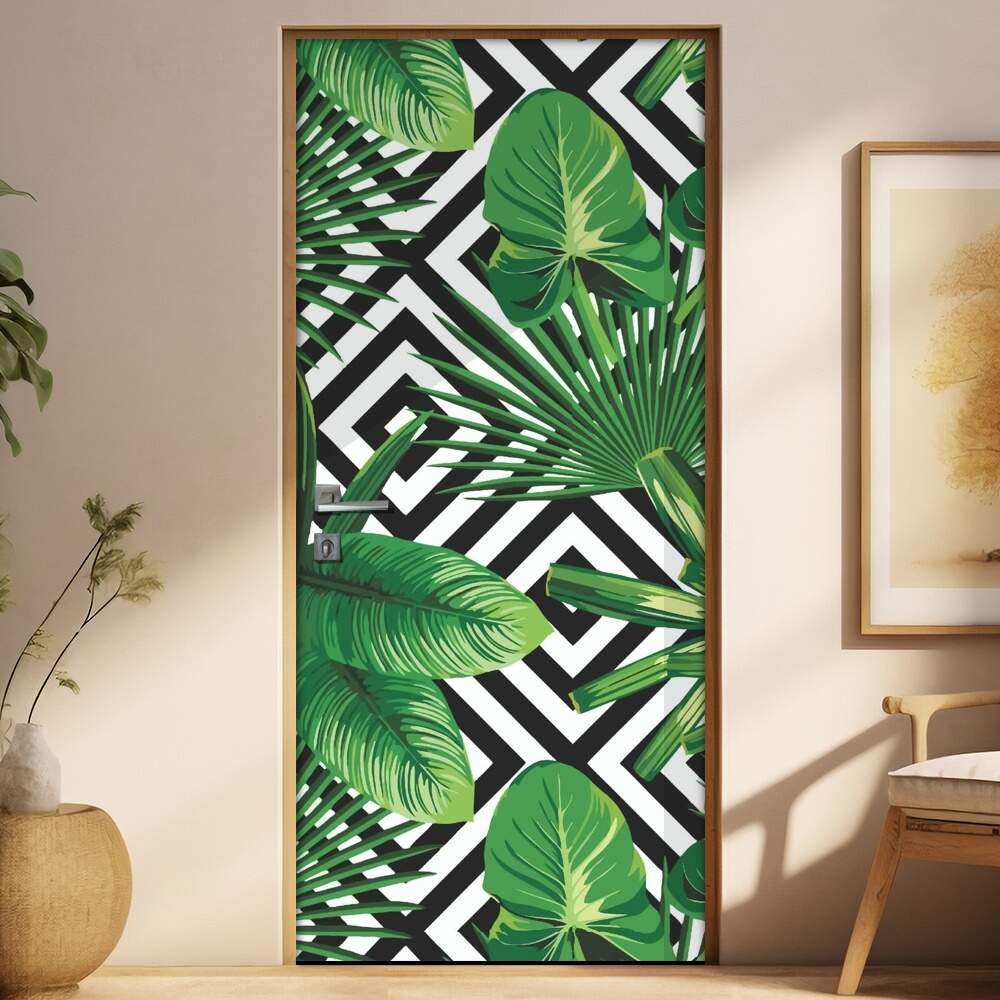 Adesivo Para Porta Jateado Impresso Geometrico Floral 02