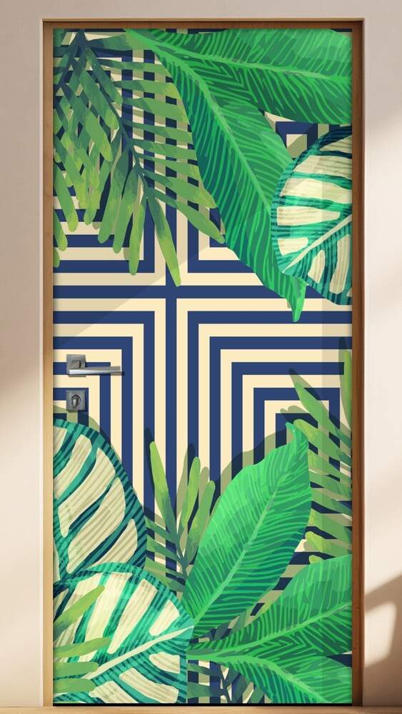 Adesivo Para Porta Jateado Impresso Geometrico Tropical Folhas