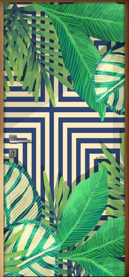 Adesivo Para Porta Jateado Impresso Geometrico Tropical Folhas