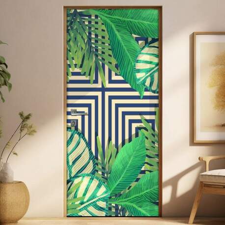 Adesivo Para Porta Jateado Impresso Geometrico Tropical Folhas