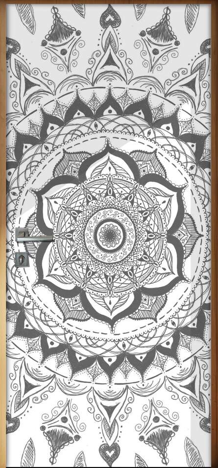 Adesivo Para Porta Jateado Impresso Mandala Preto E Branco