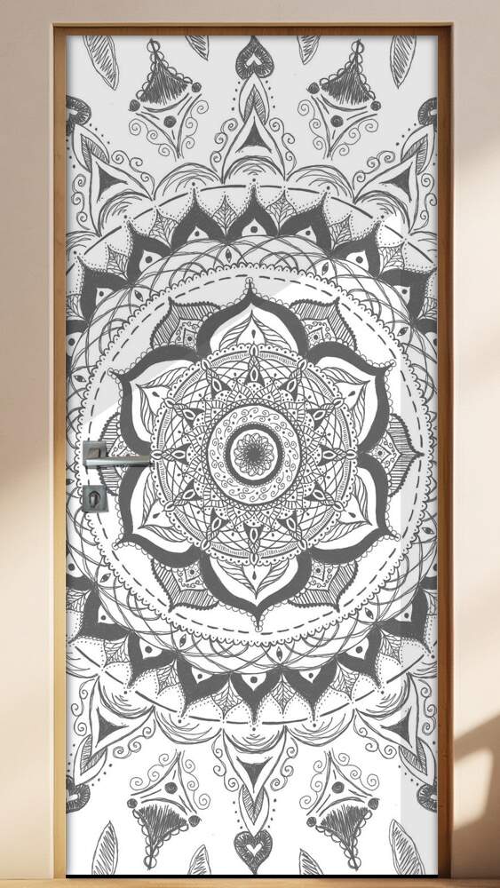 Adesivo Para Porta Jateado Impresso Mandala Preto E Branco