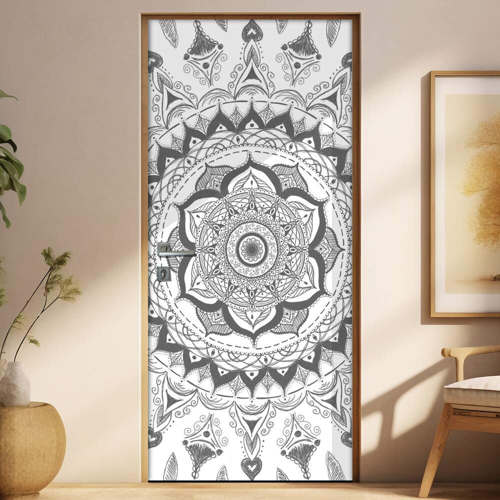 Adesivo Para Porta Jateado Impresso Mandala Preto E Branco
