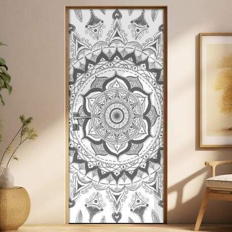 Adesivo Para Porta Jateado Impresso Mandala Preto E Branco