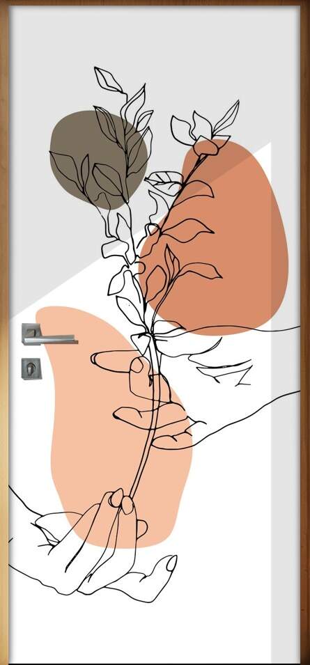 Adesivo Para Porta Jateado Impresso Maos E Flor Minimalista