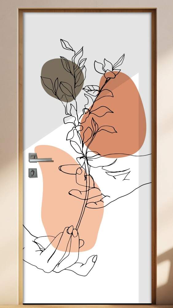 Adesivo Para Porta Jateado Impresso Maos E Flor Minimalista