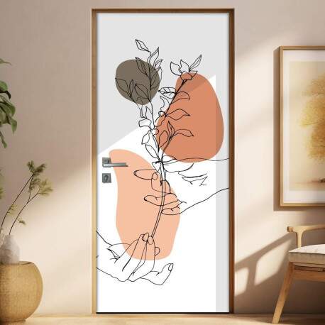 Adesivo Para Porta Jateado Impresso Maos E Flor Minimalista