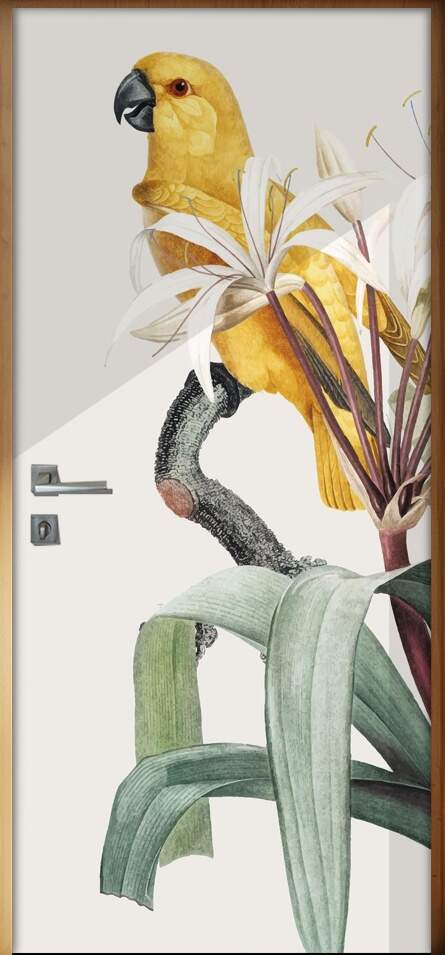 Adesivo Para Porta Jateado Impresso Passaro Amarelo