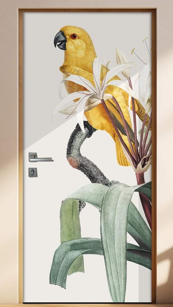 Adesivo Para Porta Jateado Impresso Passaro Amarelo