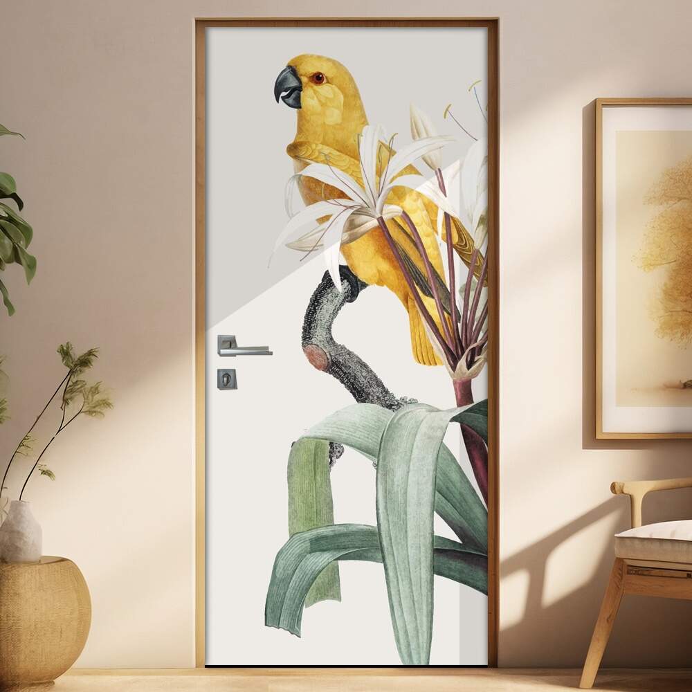 Adesivo Para Porta Jateado Impresso Passaro Amarelo