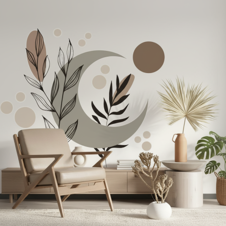 Adesivo de Parede Folhas e Lua Contemporneo Boho