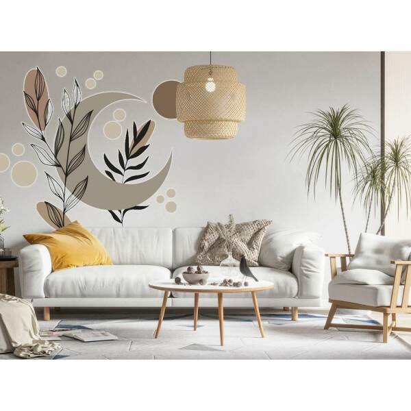 Adesivo de Parede Folhas e Lua Contemporneo Boho
