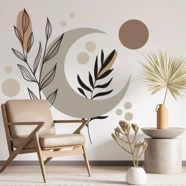 Adesivo de Parede Folhas e Lua Contemporneo Boho