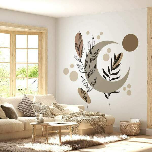 Adesivo de Parede Folhas e Lua Contemporneo Boho