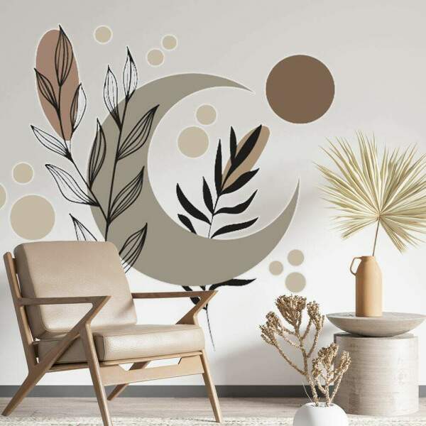 Adesivo de Parede Folhas e Lua Contemporneo Boho