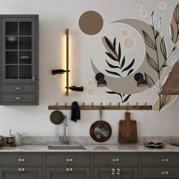 Adesivo de Parede Folhas e Lua Contemporneo Boho
