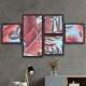 Conjunto de Quadros Decorativos Abstratos Folhas Vermelhas